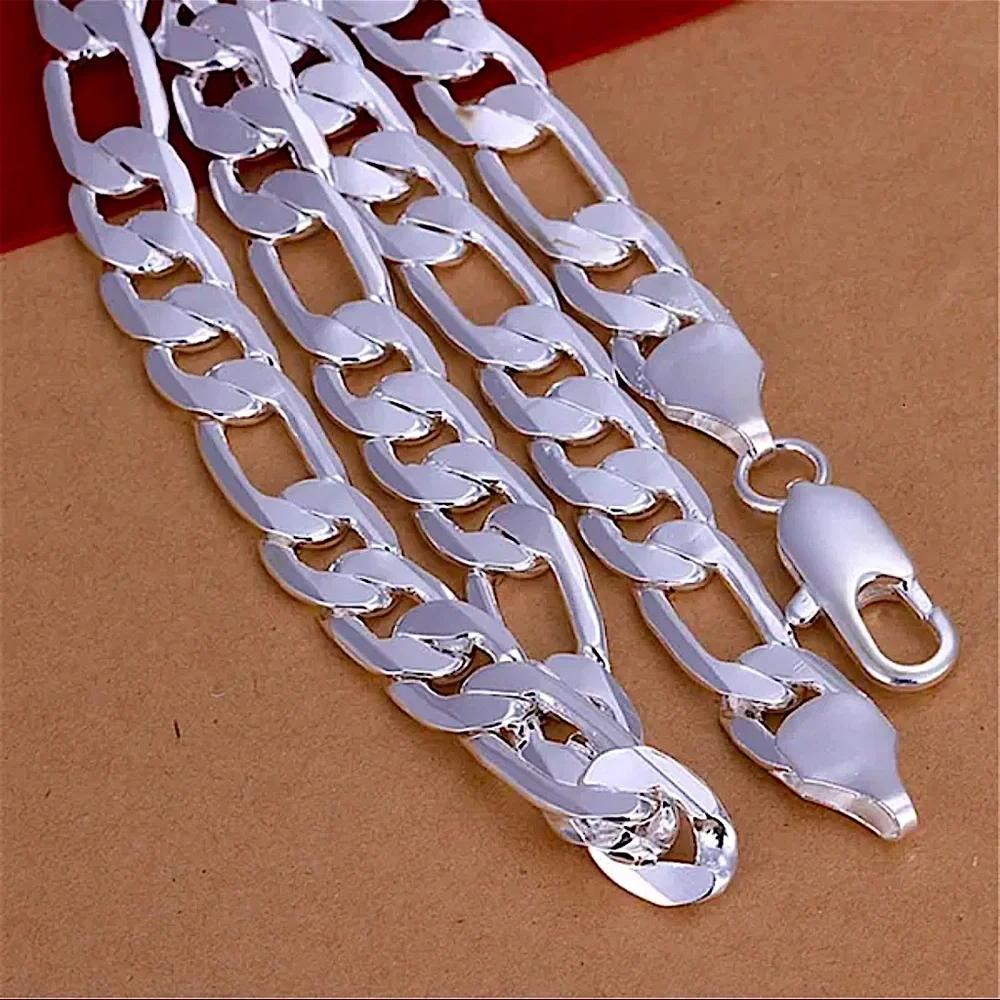 Sterling Silver Plated Figaro Chain 12mm Choker Necklace – Unisex